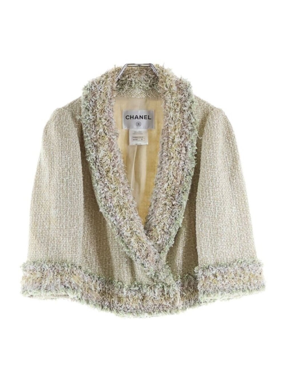 Chanel Mid-Length Tweed Jacket Beige 38